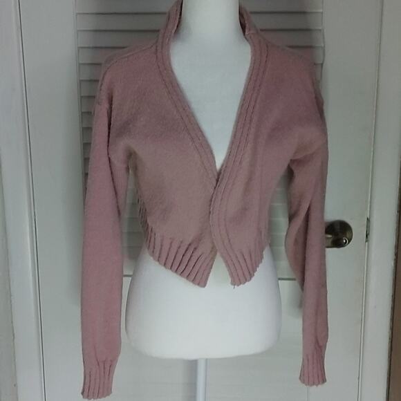 SHEIN Pink Open Front Cropped Cardigan L Casual Classic Preppy Winter Barbiecore - Picture 1 of 9